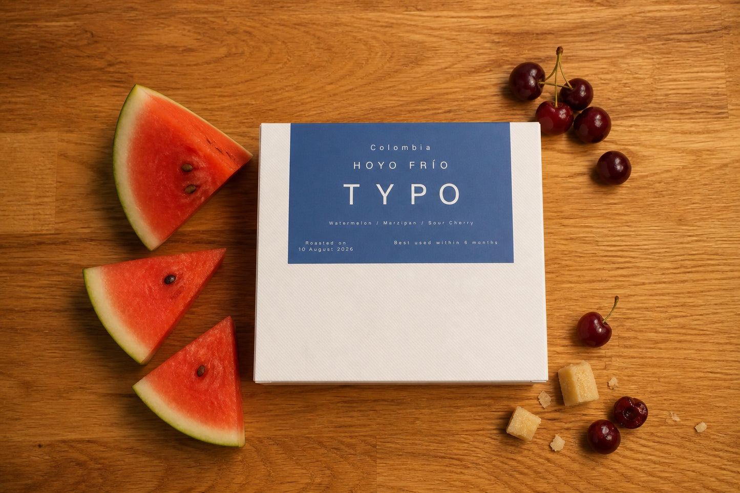 Hoyo Frío Colombian coffee box with watermelon, marzipan and sour cherry tasting notes