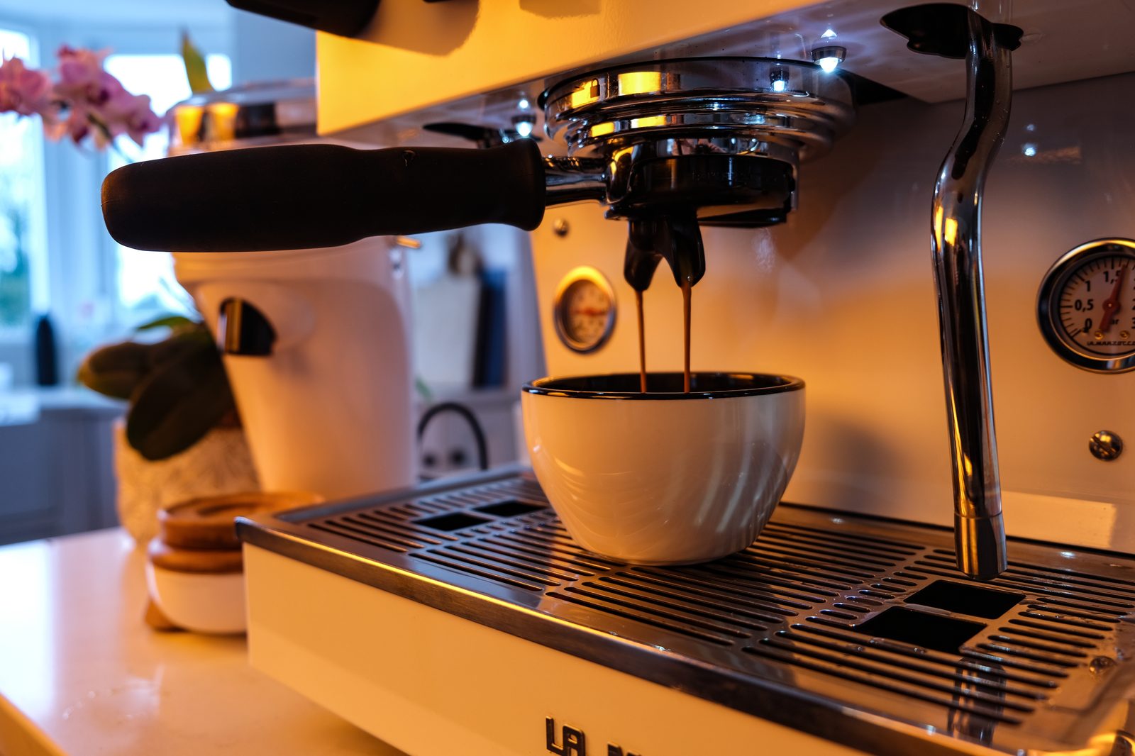 Fresh espresso brewing at Typo