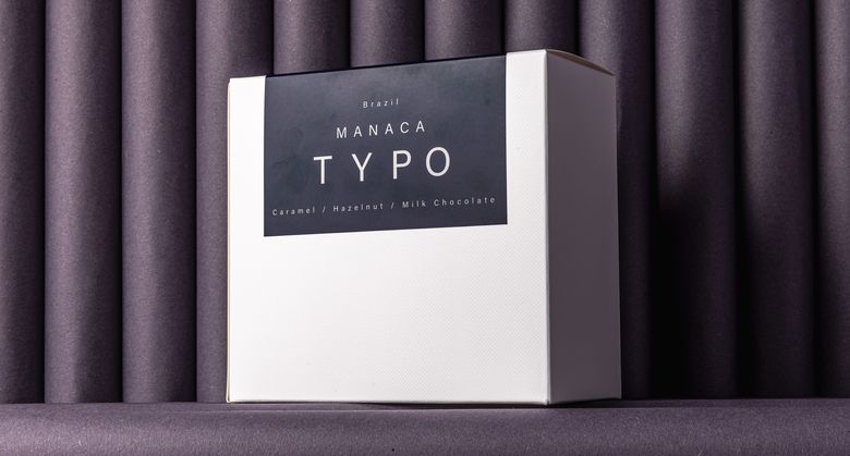 Typo Manaca coffee box from Brazil, caramel, hazelnut, milk chocolate